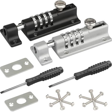 Verrou de Porte à Code,[Version Premium] Cadenas à Combinaison  Imperméable Loquet de Verrouillage à Combinaison avec Vis de Fixation de Sécurité pour Armoire,Hangars,Argent,Noir (1/5)