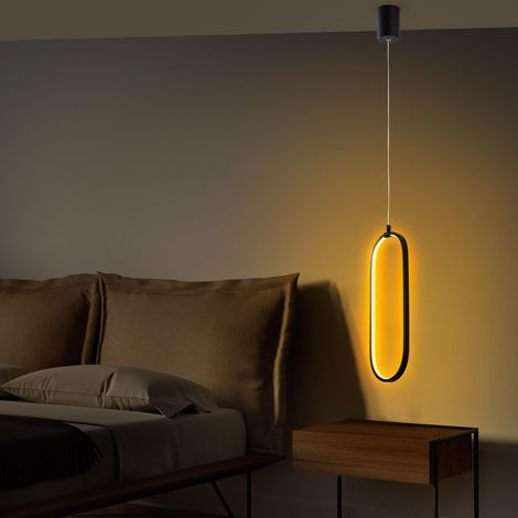 Lustre noir, corps en métal, hauteur réglable 60-110 cm, largeur 17 cm, LED 16 W 3000 K, éclairage pour la décoration de la maison et du bureau (1/5)