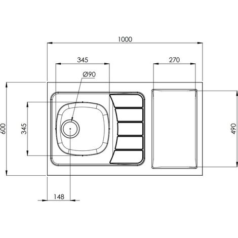 Moderna – Évier 1 bac inox réversible 100x60cm – Vidage complet avec siphon – Découpe pour domino électrique ou gaz (1/8)