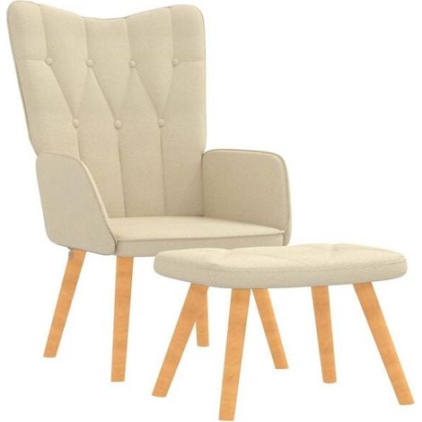 Fauteuil lounge avec repose-pieds, tissu beige (1/5)