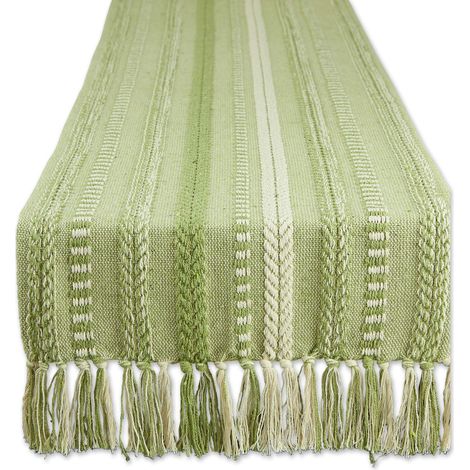 Chemin de Table en Coton, Vert Antique, 38,1 x 182,9 cm, Franges (1/5)