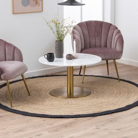 Table basse ronde 80x80x45 cm en marbre blanc et pied laiton (1/5)