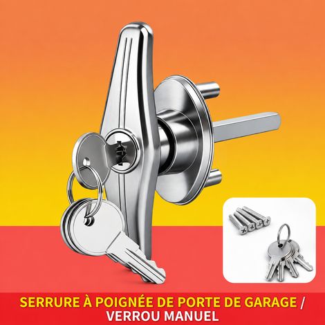 Serrure de porte de garage à poignée en T verrouillage à clé pour meuble et porte, 15,4 × 10 × 2,2 cm, 350 g – Livraison gratuite (1/5)
