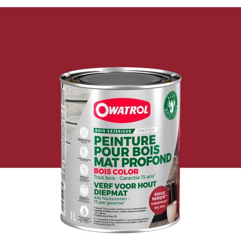 Owatrol-BOIS COLOR-Peinture pour bois extérieur opaque - Finition Mate-Rouge basque (RAL 3003) 1 litre
