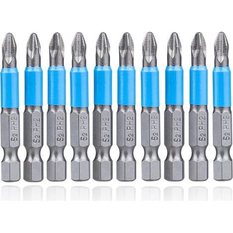 Set mit 10 rutschfesten 50-mm-Schlagschrauberbits, PH2-Magnet-Kreuzschlitzschraubendreherbit, Sechskantschaft-Bit-Set für Bohrmaschinen und elektrische Schraubendreher