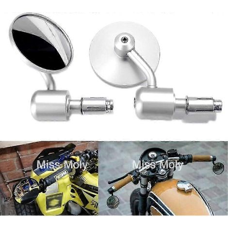 Espejo retrovisor de manillar de motocicleta de 7/8" (22 mm), espejos laterales redondos de 3 pulgadas para scooter, chopper y cruiser (plateado) (（）