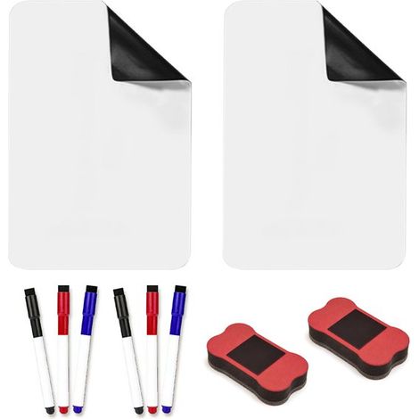 2 piezas Pizarra magnética con esquinas redondeadas (14,8 x 21 cm)，Incluye 2 borradores + 6 rotuladores para pizarra blanca，A5 (1/5)