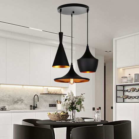 – Lustre suspension géométrique noir et doré – 3 lumières E27 – Design industriel vintage – Câble réglable 100cm – Pour salon, cuisine, chambre (1/5)