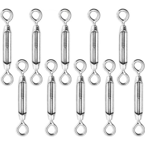 Lot de 10 tendeurs de fil réglables en acier inoxydable - Double oeillets - M4 - (1/4)