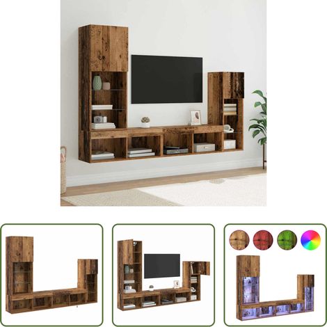 vidaXL Holzwerkstoff -  TV-Wandgeräte mit LED-Lichtleisten 4 pcs Altholz Holzwerkstoff (1/5)