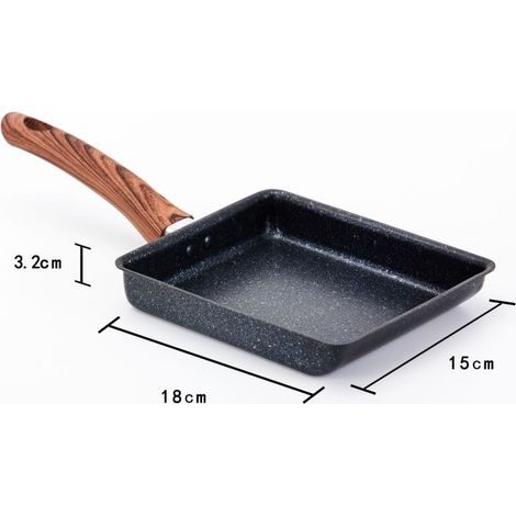 Sartén japonesa antiadherente hecha de piedra curativa para tamagoyaki, sartén para tortillas con fondo plano, sartén cuadrada para tortillas hecha de piedra curativa (hierro 1518CM, mango con aspecto (1/5)