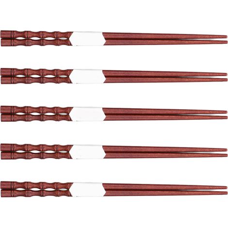 Lot de 5 paires de baguettes réutilisables antidérapantes en acajou naturel, légères, confortables et lavables, idéales pour les fêtes et les mariages. (1/5)