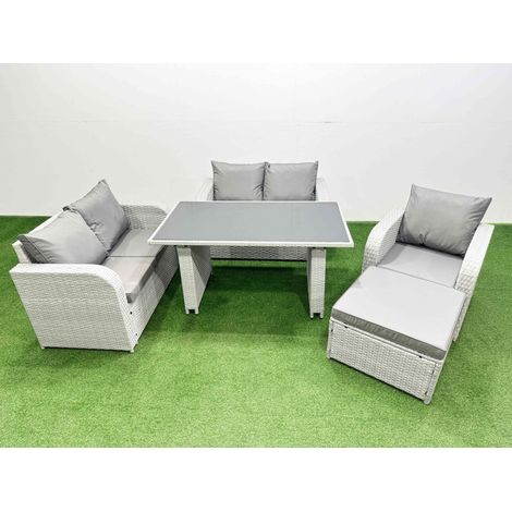 Fimous Rattan Sofa Outdoor Furniture with Dining Table,Love Sofa,Big Stool Patio Furniture Light Grey 6 Seater (1/4)