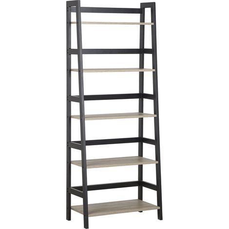 Étagère de Type Échelle au Style Industriel composé de 5 Compartiment en Bois Clair et une Structure en Métal Noir 163 cm de Hauteur Beliani (1/5)