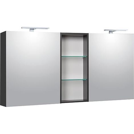 Armoires à glace Lossa avec appliques LED anthracite mat avec meuble haut ouvert largeur 1550mm (1/5)