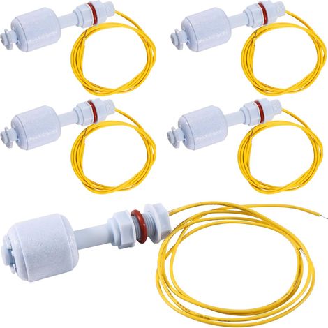 Lot de 5 interrupteurs à flotteur - Capteur de niveau d'eau - Interrupteur à flotteur horizontal - Montage latéral - Pour réservoir, piscine, aquarium - Blanc (1/5)