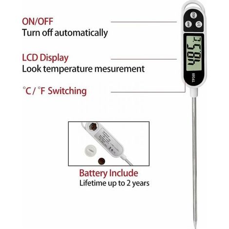 Thermomètre alimentaire électronique – Sonde inox – Temps de réponse 2-3 secondes – Écran LCD – Précision ±1°C pour cuisson précise - TP300 (1/3)