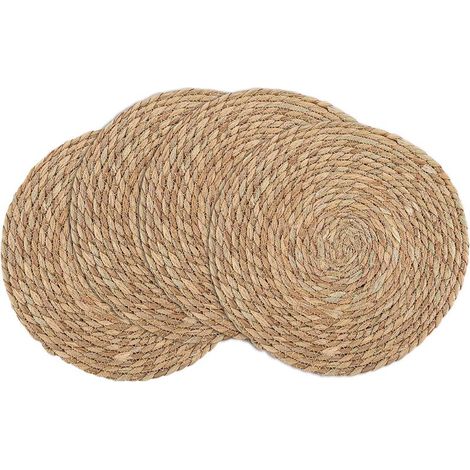 4 sets de table tissés en quenouilles, 30 cm, Dessous de verre ronds en jute, Sets de table ronds, Bohème, Tressés, Lavable (1/5)