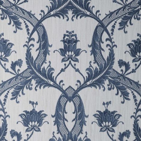 Damask Wallpaper Fine Décor Textured Heavyweight Vinyl Blue Glitter (1/3)