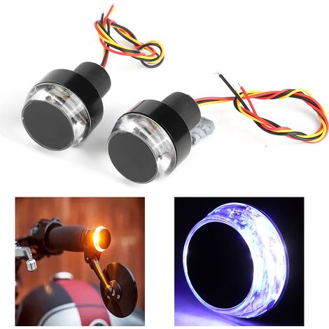 2 Stück Motorrad-Lenkerleuchten LED-Blinker Lenkerendgriff Seitenmarkierungsleuchte (Weiß-Blaues Licht) (1/5)