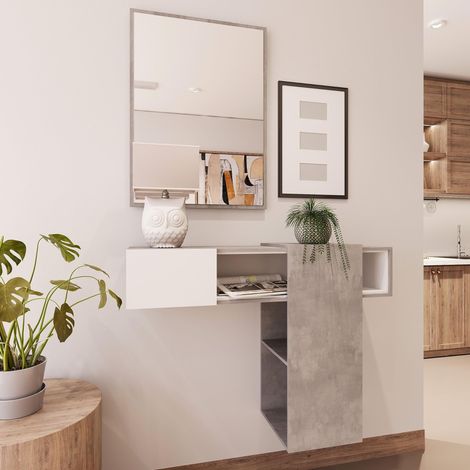 Mobile Danzica Mobiletto da Ingresso Mensola Sospesa con Specchio E Ripiani Scorrevole Arredo Arredamento Sala 100 x 31.5 x 75 cm Colore Grigio Scuro E Grigio Chiaro - Colore: Grigio scuro e Grigio ch