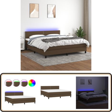 Sommier à lattes de lit matelas et LED Marron foncé 180x200cm - Sommier Tapissier - Lit Avec LED - Matelas À Ressorts Ensachés - Têted Lit Ajustable - Éclairage LED (1/5)