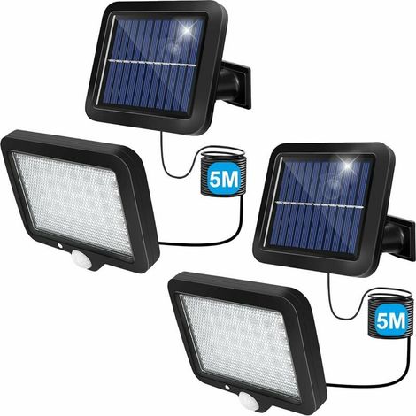 Lampe Solaire Extérieure - 56 LED - Capteur De Mouvement - Câble 5 M - IP65 - Jardin Entrée Clôture - 2 Pièces