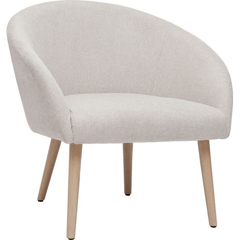 Poltrona in tessuto effetto velluto testurizzato beige e base legno chiaro OLIVIA