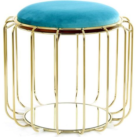 Pouf & Table d'Appoint "Comfortable" 50cm Turquoise & Or (1/3)