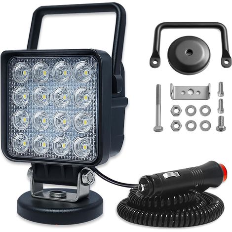 Phare magnétique 4 Pouces 48W carré Flood 10cm base magnétique, camion SUV 4x4 offroad