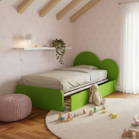 Letto a cuore 1 piazza e mezza con secondo letto estraibile - Perfetto per camerette - Verde mela