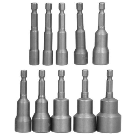 10 Pièces Embouts de Clé à Douille pour Perceuse, Haute Dureté Résistance aux Chocs Magnétisme Puissant, Set d'Embouts à Chocs pour Visseuse (1/5)