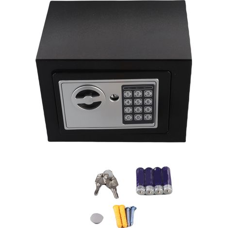 Coffre-fort mural mini acier inoxydable avec clavier et clés, noir, pour maison bureau, sécurité documents bijoux cash (1/5)