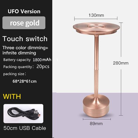 Lampe Chevet USB Tactile 3 Couleurs, Design Minimaliste - Rose Or (1/5)