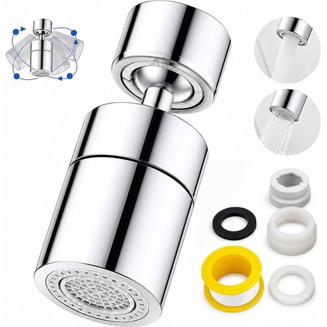Aérateur de Robinet, 360° Pivotant Embout Robinet Cuisine, 2 Modes Mousseur Robinet Economie Eau, Pour Robinet Pour Éviers de Cuisine Salle de Bain lavabo-Argenté (1/5)