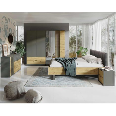 Nicosie - schrank mit spiegel - holz und grau - 220x203 cm - holz / grau (1/4)