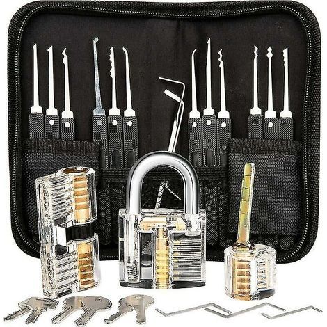 Kit de crochetage professionnel 24 pièces – 12 crochets en acier inoxydable – 3 serrures transparentes – Pour serrurerie avancée (1/5)