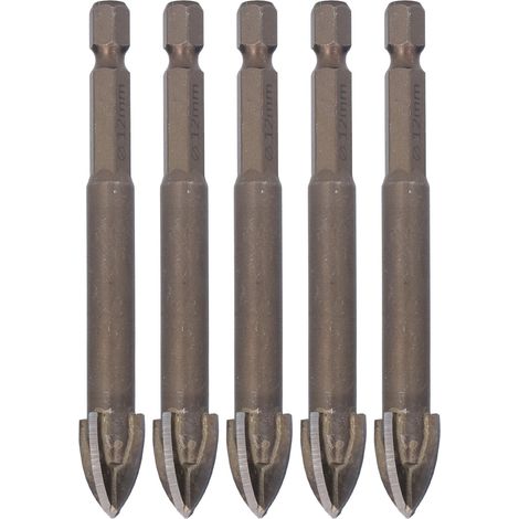 Lot de 5 forets en croix queue hexagonale 1/4" pour carrelage verre céramique béton ouvre-trous outil en alliage dur 12mm (1/5)