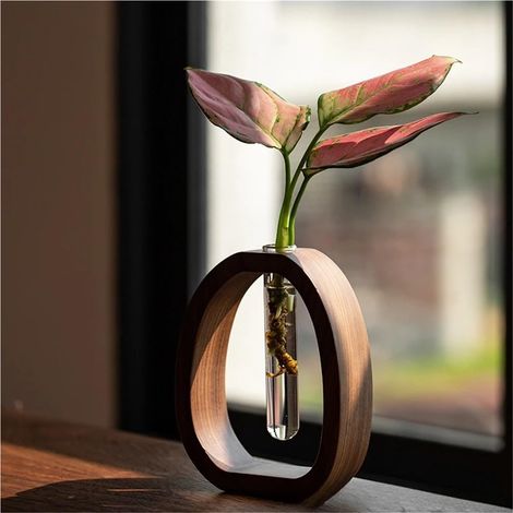 Vaso a forma di ghianda con supporto in legno, vaso in vetro per idroponica, vaso da fiori, terrario per piante da interno, decorazione per ufficio, accessori per la casa (1/2)