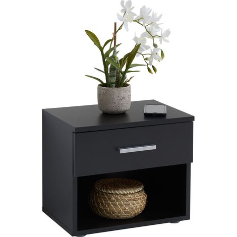 Idimex – Table de chevet noir mat 1 tiroir – Dimensions 38x42x30 cm – Panneau de particules – Design moderne et facile à nettoyer
