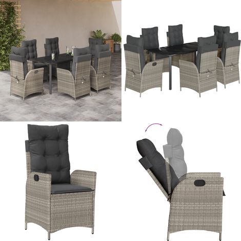 Ensemble à manger de jardin et coussins 7 pcs gris clair rotin - Chaise de jardin - Table de jardin (1/5)