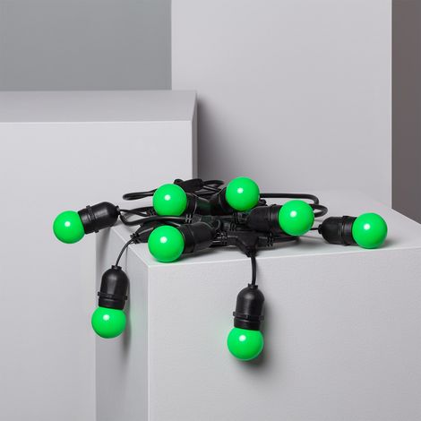 Kit Ghirlanda Waterproof 5.5m Nero + 8 Lampadine LED E27 G45 3W a Colori Verde (1/5)