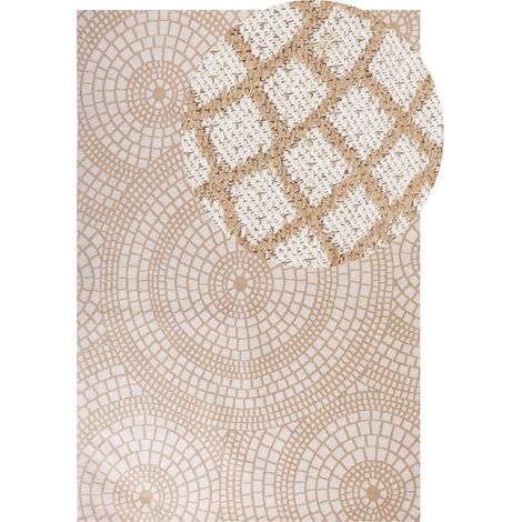 Tapis Beige et Blanc en Jute 200 x 300 cm à Motif Circulaire Poil Ras Salon Ariba