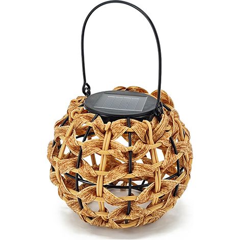 Lanterne Solaire Décorative en Rotin - Éclairage Extérieur Étanche avec Poignée - Style Boho et Rustique pour Jardin, Terrasse, Porche ou Clôture (1/4)