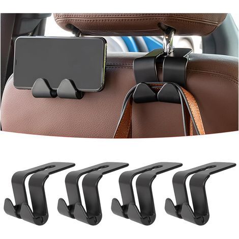 4 ganchos universales para respaldo y reposacabezas de coche, ganchos multifuncionales para asientos de coche, para diversos modelos, compras, viajes y accesorios para coche (negro) (1/5)