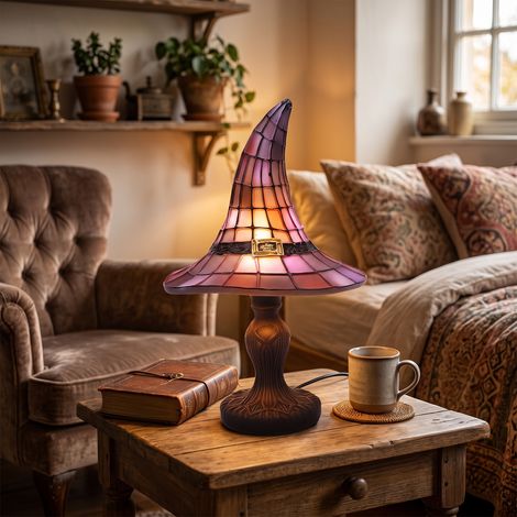 Retro-Tischlampe aus Kunstharz mit USB-Anschluss in Form eines Hexenhuts, ideal zur Inneneinrichtung eines Schlaf- oder Wohnzimmers. (1/5)