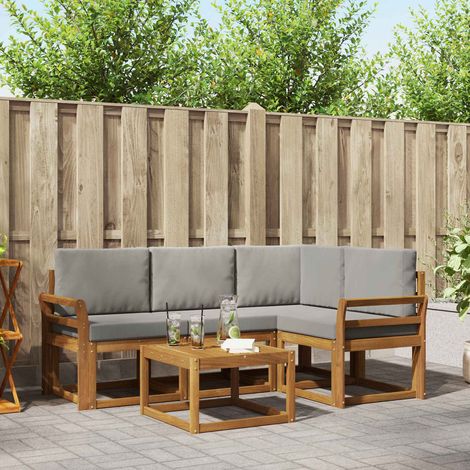 Outdoor-Sofagarnitur mit Kissen 5 pcs Natürlich und Hellgrau