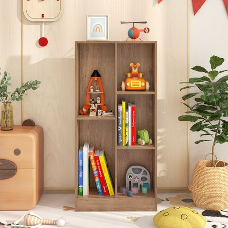 Bibliothèque à 5 Cases Meuble de Rangement Autoportant avec 2 Kits Anti-basculement Etagère d'Affichage en Bois de 50 cm Naturel (1/3)