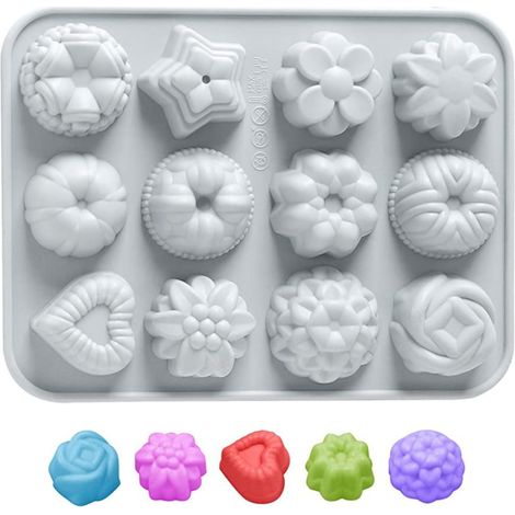 Molde de silicona para chocolate, gelatina y repostería, 12 diseños.