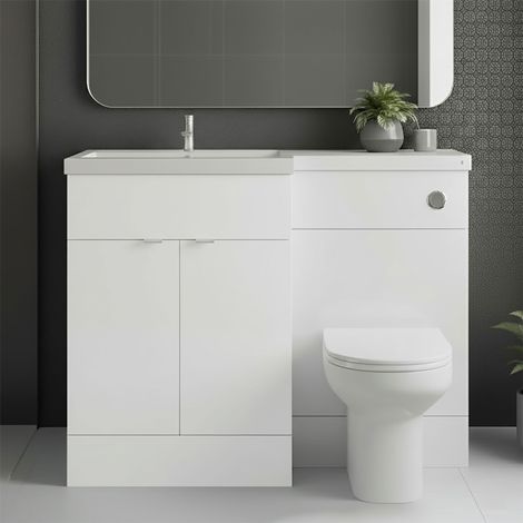 Hudson Reed Fusion LH Combination Unit with L Shape Basin - 1100mm Wide - Gloss White (1/5)